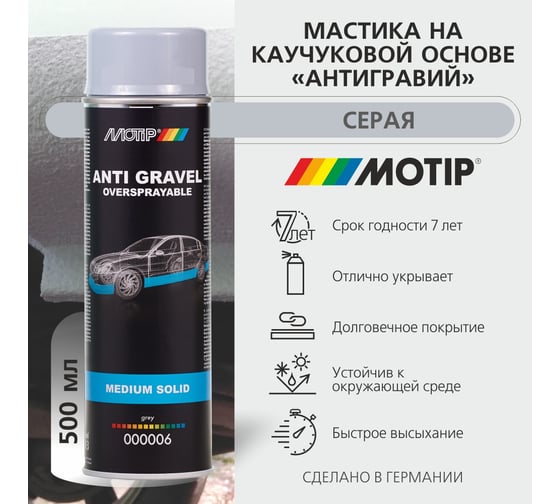 Мастика на каучуковой основе MOTIP Антигравий серая 0,5 л 000006