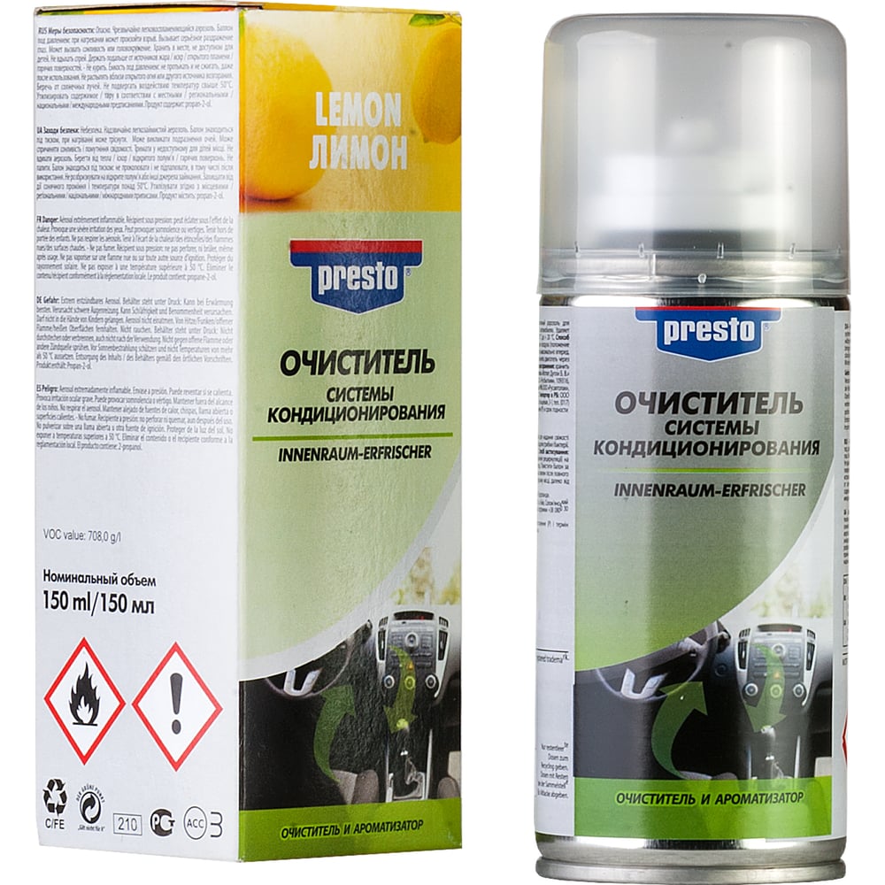 Очиститель системы кондиционирования PRESTO "лимон" 0,15л 217838 ...