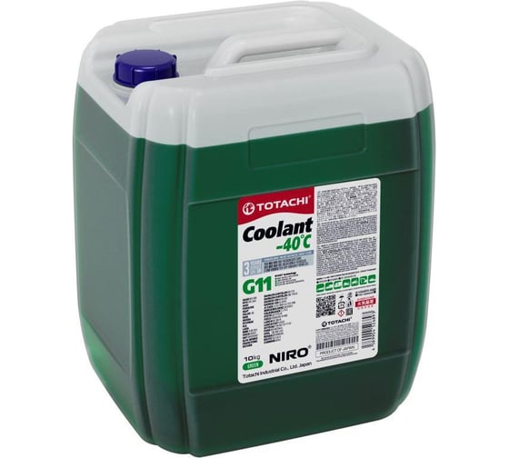 Охлаждающая жидкость TOTACHI NIRO COOLANT Green, -40град.C, G11, 10 кг 4589904526893 1