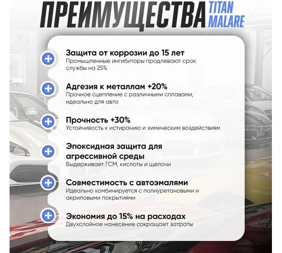 Эпоксидный грунт для авто MALARE TITAN / 2К автогрунтовка двухкомпонентная антикоррозионная высокопрочная, цвет белый (10 кг + 1 кг отвердитель) 4660504735776