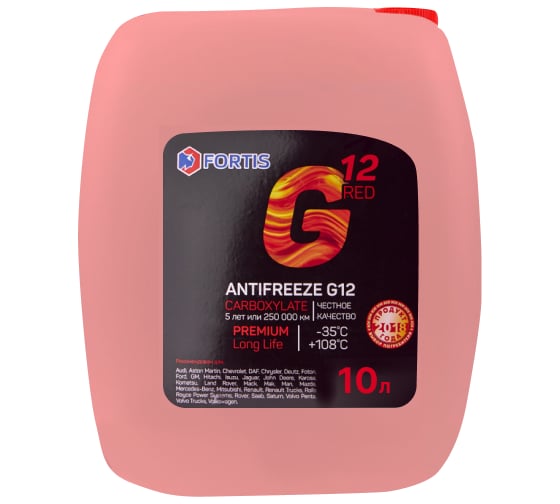 Антифриз FORTIS ANTIFREEZE G12 минус 35" Премиум, уп/ - 10 л п/эт кан по 10,66 кг по 10,0 л, 21С1 1
