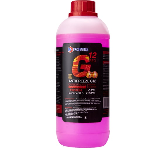 Антифриз FORTIS ANTIFREEZE G12 минус 35" Премиум, упаковка - 1 л п/эт бут по 1 кг по 940 мл, 18С22 1