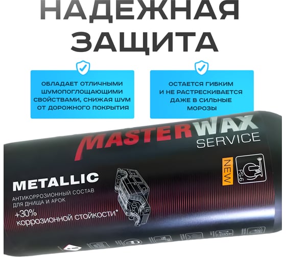 Антикор полимерно-битумный MasterWax SERVICE Metallic 1л пластик 2 шт MW011401-2