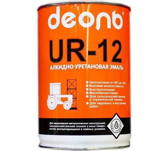 Быстросохнущая автоспецэмаль ДЕОЛЬ UR-12 красная, глянцевая UR12R1 1