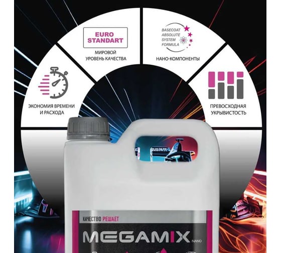 Базовая эмаль Megamix Серебристый/Silver 640 850 мл, базисная автомобильная краска под лак, металлик 4673755215416