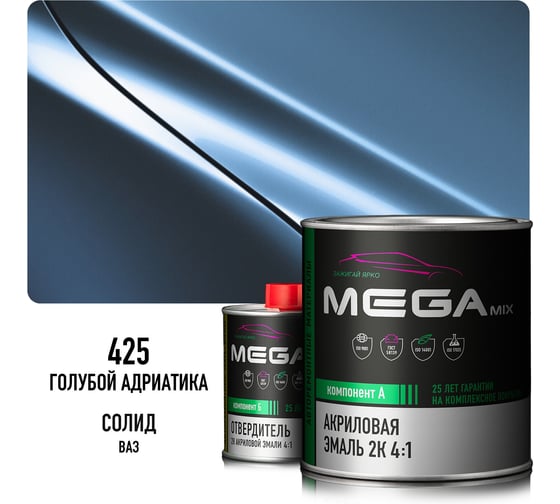 Эмаль акриловая Megamix 2К 4:1, Адриатика 425 комплект (эмаль: 840 мл + отвердитель: 210 мл) 4673755229529