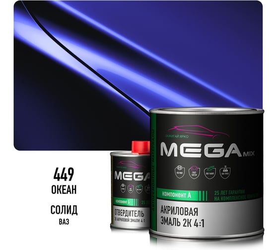 Эмаль акриловая Megamix 2К 4:1, Океан 449 комплект (эмаль: 840 мл + отвердитель: 210 мл) 4673755229710