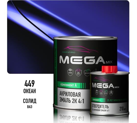 Эмаль акриловая Megamix 2К 4:1, Океан 449 комплект (эмаль: 840 мл + отвердитель: 210 мл) 4673755229710