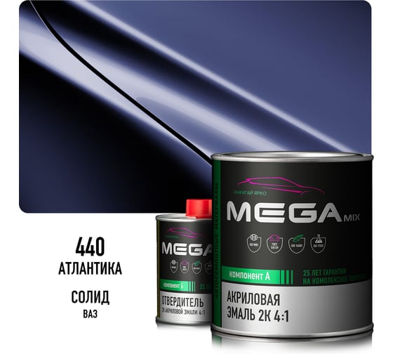 Эмаль акриловая Megamix 2К 4:1, Атлантика 440 комплект (эмаль: 840 мл + отвердитель: 210 мл) 4673755229376