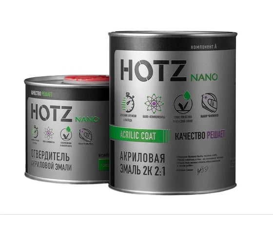 Акриловая эмаль HOTZ 2К 2:1 Белая 201 комплект: эмаль 1000 мл + отвердитель 500 мл 4673755217946