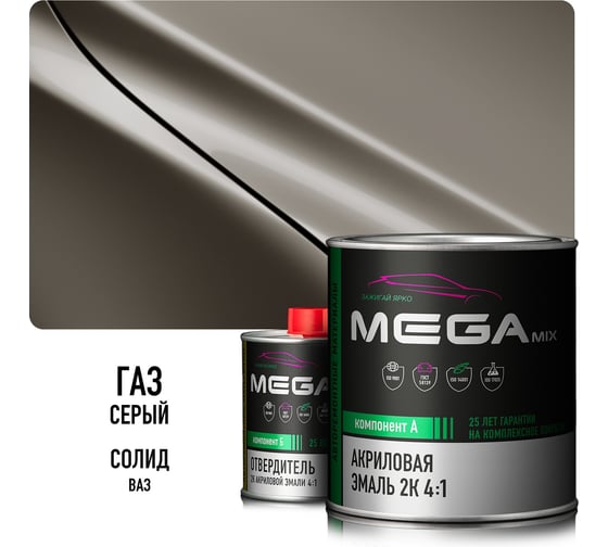 Акриловая эмаль Megamix 2К 4:1 Серый ГАЗ комплект: эмаль 840 мл + отвердитель 210 мл 4673755229826