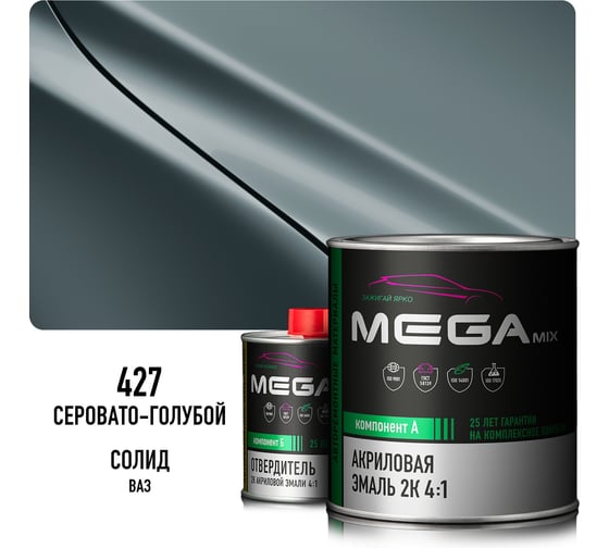 Акриловая эмаль Megamix 2К 4:1 Серовато-голубая 427 комплект: эмаль 840 мл + отвердитель 210 мл 4673755229819