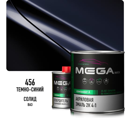 Акриловая эмаль Megamix 2К 4:1 Темно-синяя 456 комплект: эмаль 840 мл + отвердитель 210 мл 4673755229918