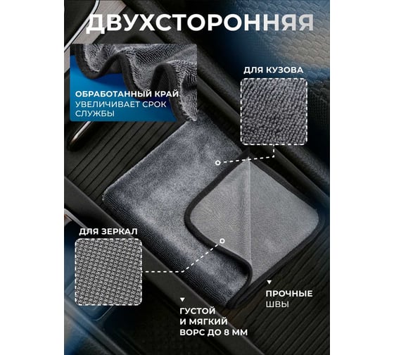 Полотенце микрофибра SGM для автомобиля 50х60 см, 1 шт SGM.TOWEL.L.1