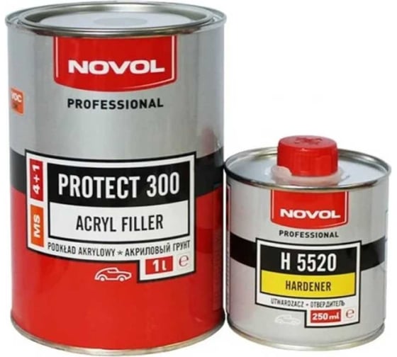 Грунт Novol PROTECT 300 MS 2К акриловый банка 1л с отвердителем 0.2л белый 37031