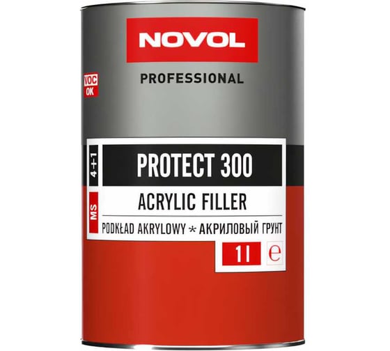 Грунт Novol PROTECT 300 MS 2К акрил. банка 1л, с отвердителем 0.2л, серый X6118905 1