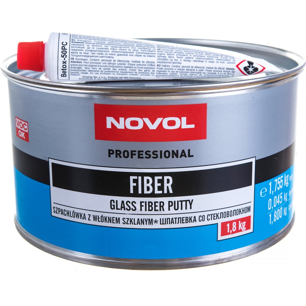 Шпатлевка Novol FIBER со стекловолокном 1.8 кг X6118502 - выгодная цена,  отзывы, характеристики, фото - купить в Москве и РФ