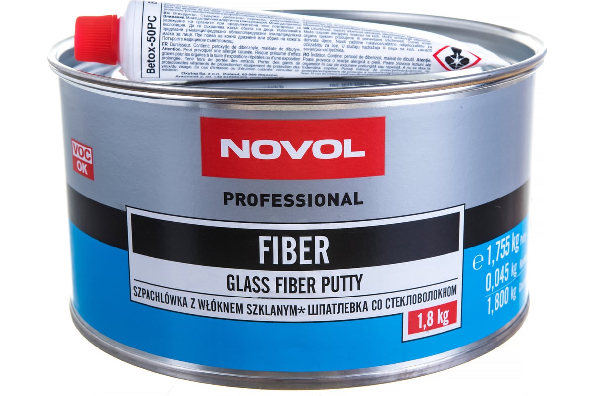 Шпатлевка Novol FIBER со стекловолокном 1.8 кг X6118502 - выгодная цена,  отзывы, характеристики, фото - купить в Москве и РФ