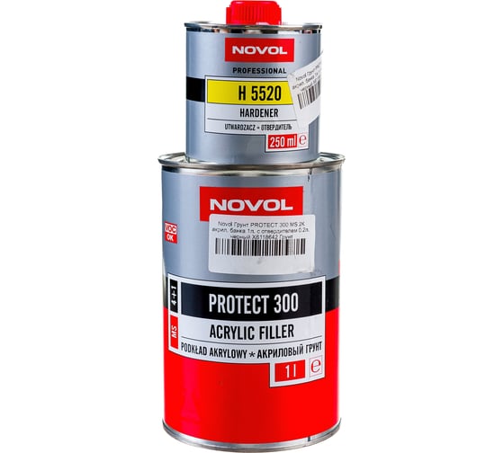 Грунт Novol PROTECT 300 MS 2К акрил. банка 1л, с отвердителем 0.2л черный X6118642