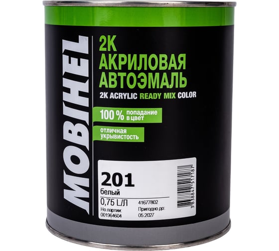 Краска Mobihel 201 Белая 2К, акриловая, банка, 0.75 л 41677802