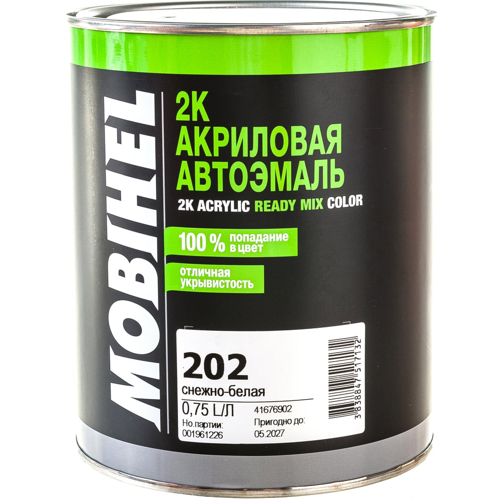 Краска Mobihel 202 Белая 2К, акриловая, банка, 0.75 л 41676902 ...