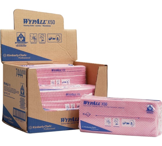 Протирочный материал Kimberly-Clark WypAll X50 сложенные, красный 7444