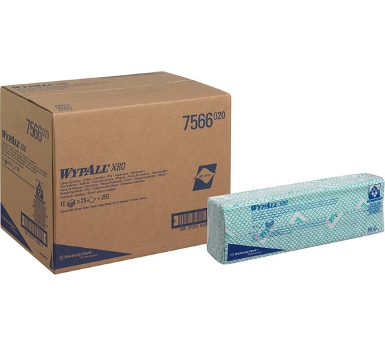 Протирочный материал Kimberly-Clark WypAll X80 сложенные, зеленый 7566