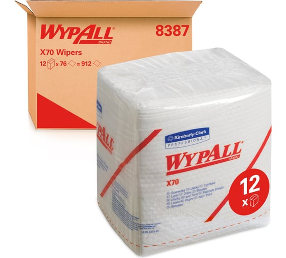 Протирочный материал Kimberly-Clark WypAll X70, сложенные в 1/4, белый 8387 1