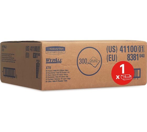 Протирочный материал Kimberly-Clark WypAll X70, упаковка Rag Box, белый 8381