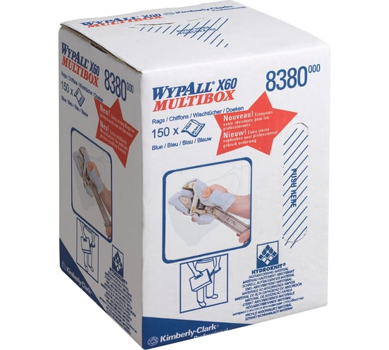 Протирочный материал Kimberly-Clark WypAll X60, рулон с центральной подачей, синий 8380