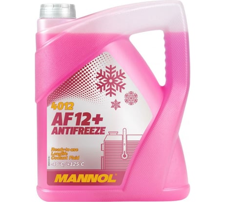 Готовый раствор охлаждающей жидкости MANNOL ANTIFREEZE LONGLIFE AF12+ антифриз красный, 5 л 2039