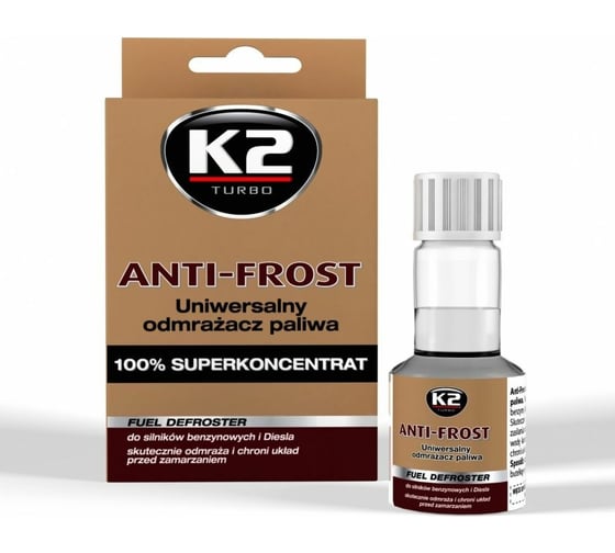 Удалитель влаги из бензобака K2 ANTI FROST присадка в топливо, 50 мл T313