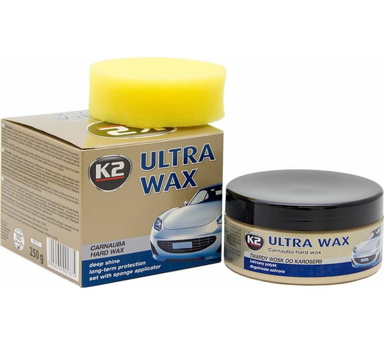 Паста-полироль для кузова K2 ULTRA WAX с воском + губка, 250 мл K073