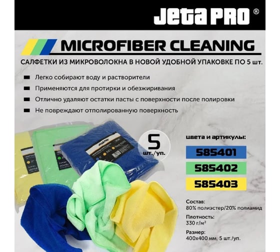 Салфетки полировальные многоразовые Jeta PRO из микрофибровой ткани, 40x40 см, цвет: зеленый, 585402