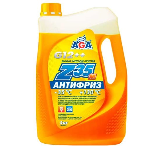 Антифриз AGA, готовый к применению, оранжевый, -35С, 5 кг, G-12++ AGA311Z 1