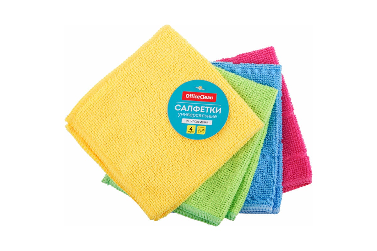 Салфетки для уборки OfficeClean универсальные, набор 4 шт., микрофибра ...