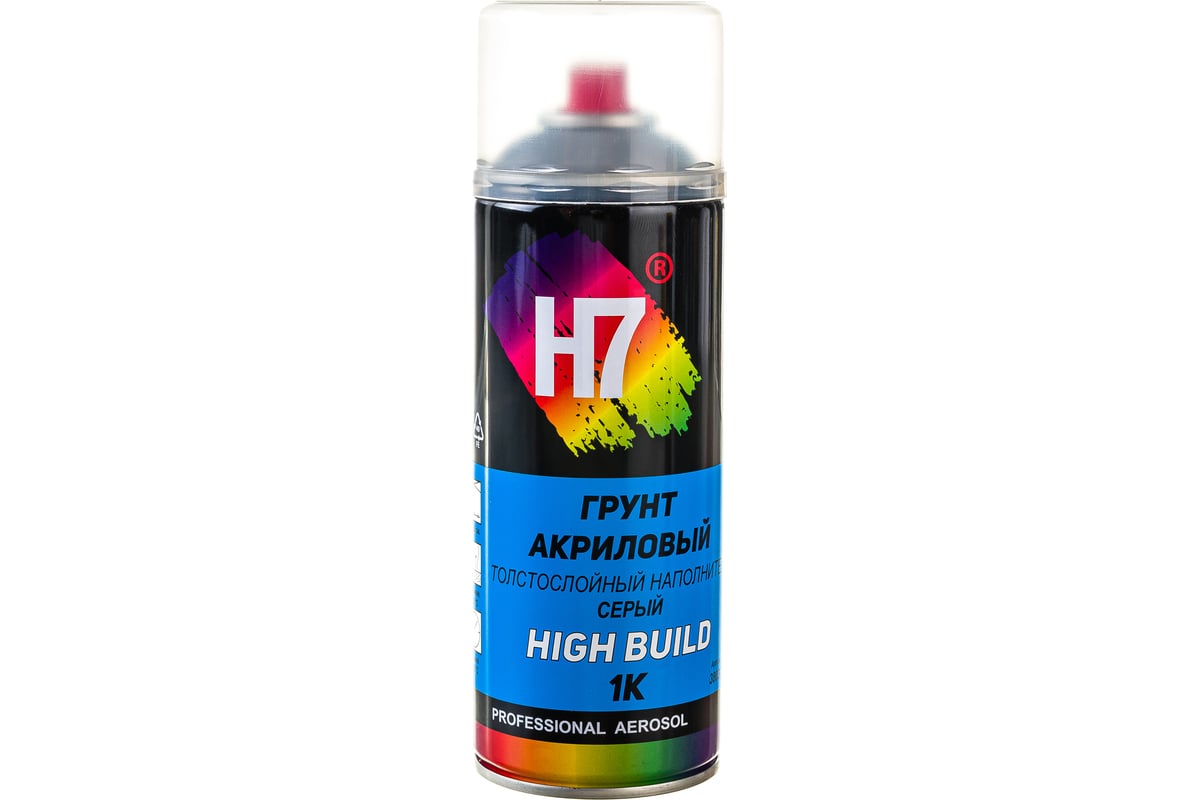 Акриловый грунт H7 High Build 1К толстослойный наполнитель, серый,  аэрозоль, 520 мл 380327 - выгодная цена, отзывы, характеристики, фото -  купить в Москве и РФ