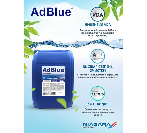 Жидкость NIAGARA AdBlue 20 л, мочевина, для систем SCR Евро 4/5/6 004008000013