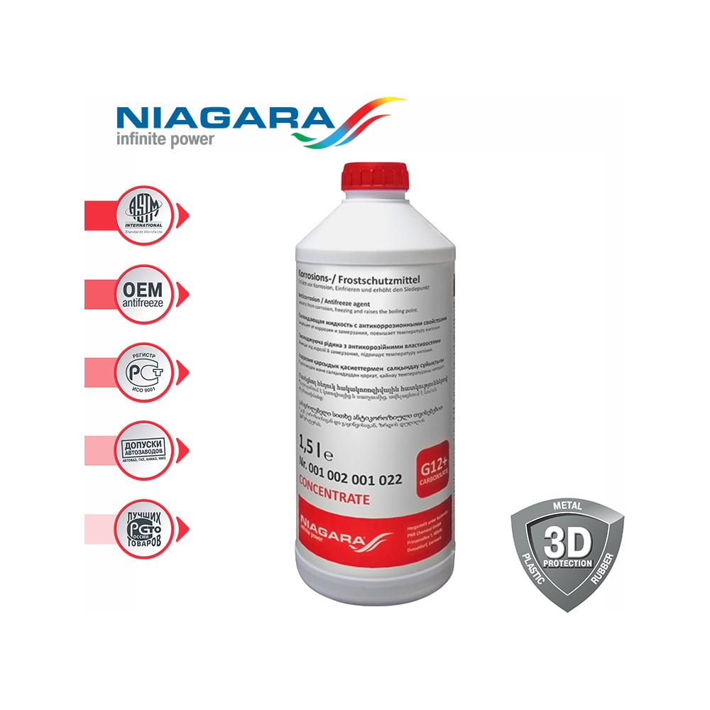 Охлаждающая жидкость NIAGARA концентрат антифриза Ниагара G12+ красный .