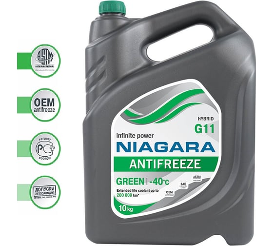 Охлаждающая жидкость NIAGARA Антифриз Ниагара G11 зеленый 10 кг 001001002012
