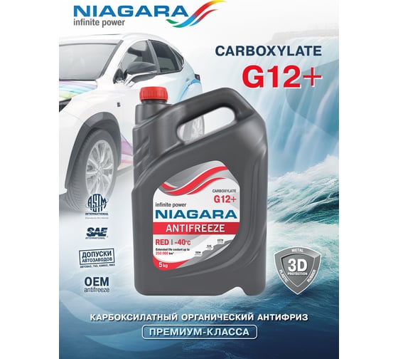 Охлаждающая жидкость NIAGARA Антифриз G12+, карбоксилатный, красный, 5 кг 001001001011