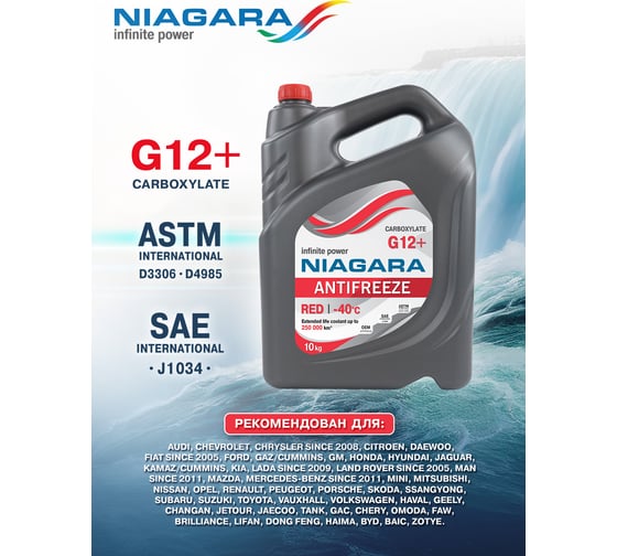 Охлаждающая жидкость NIAGARA Антифриз Ниагара G12+ карбоксилатный красный 10 кг 001001001012
