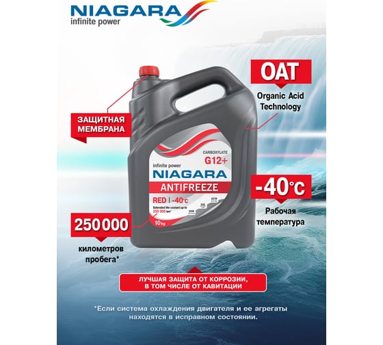 Охлаждающая жидкость NIAGARA Антифриз Ниагара G12+ карбоксилатный красный 10 кг 001001001012