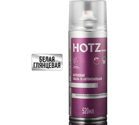 Акриловая краска автомобильная HOTZ 1К Белая глянцевая, 520 мл (не требуется отвердитель) 4673755225040