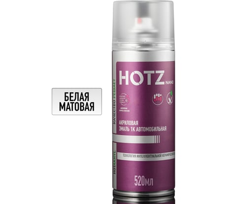 Акриловая краска автомобильная HOTZ 1К Белая матовая, 520 мл (не требуется отвердитель), 4673755223572