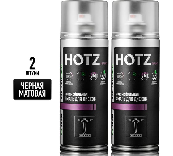 Краска для дисков автомобильных HOTZ Чёрная матовая / Аэрозольный баллончик 520 мл - 2 шт. / Эмаль для дисков 4673755223701