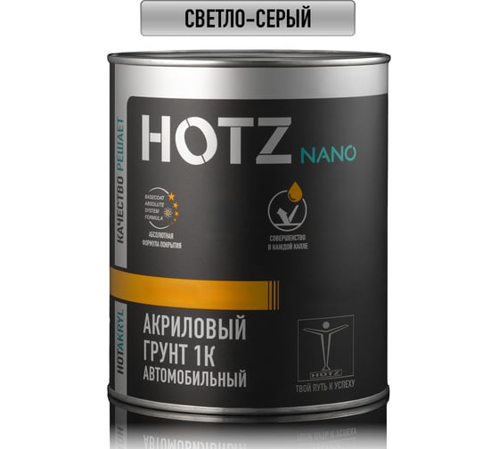 Грунт акриловый автомобильный 1К, светло-серый, 1 литр HOTZ 4673755219469