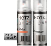 Грунтовка для автомобиля HOTZ1K акриловый, серый, 520 мл + лак автомобильный 1040 мл 4673755223381