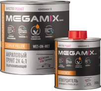 Грунт акриловый автомобильный MegaMix 2К, выравнивающий 4:1, темный графит, Комплект (грунт: 800 г + отвердитель: 200 г), 4673755229291