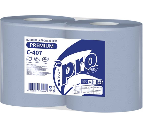Протирочный материал Protissue 2сл, 1000 листов, лист 350*240мм, 350 метров синий С-407 1